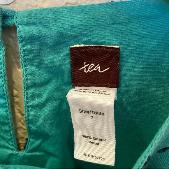 Tea collection teal and blue polka dot dress cap sleeve size 7 - Picture 3 of 4